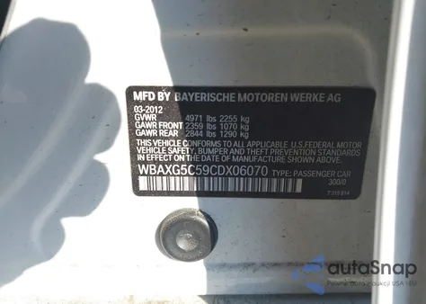 2012 BMW 528I from USA, damaged, VIN WBAXG5C59CDX06070